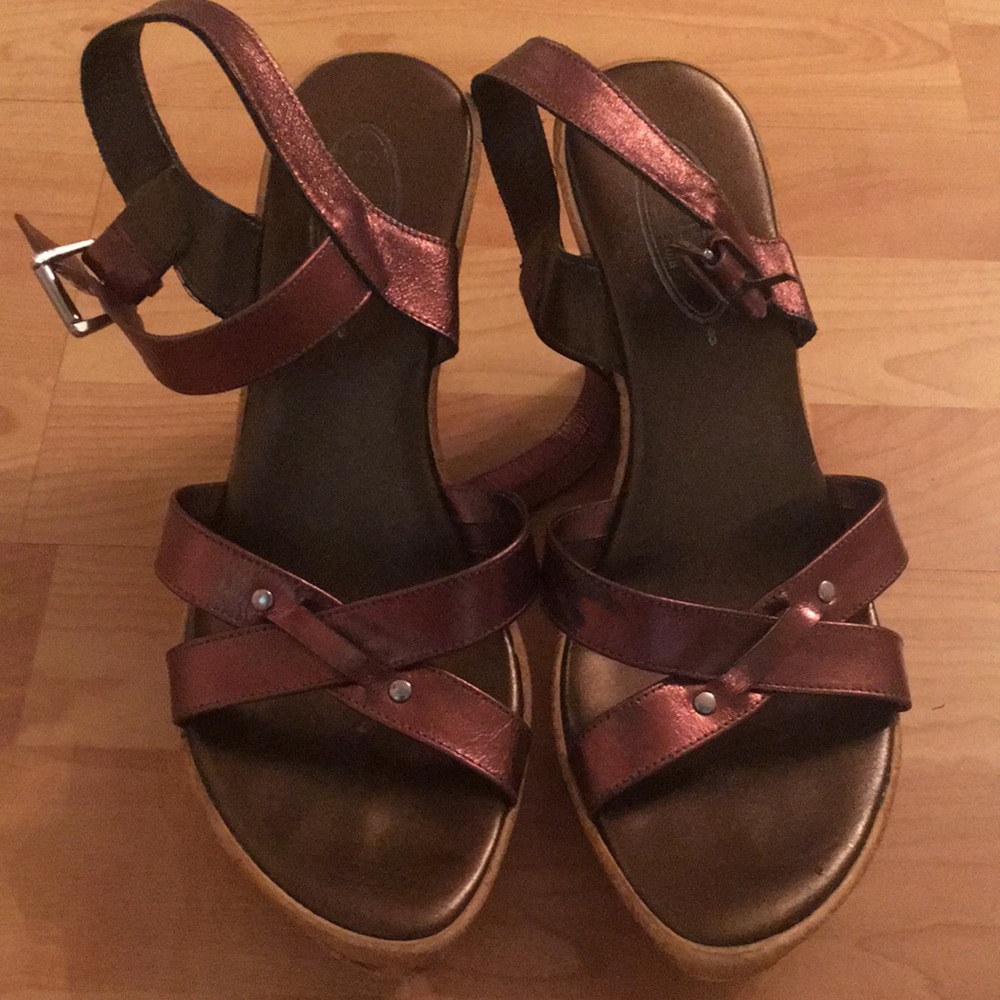 Callisto of California brown metallic wedges